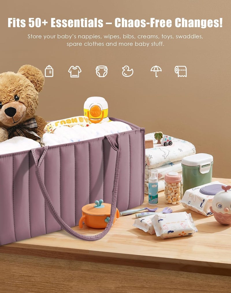 SWEET DOLPHIN منظم حفاضات للأطفال 2-pack، سلال تخزين أنيقة لأساسيات حديثي الولادة، محطة حفاضات وسفر بالسيارة، حزمة قيمة لهدايا حفلات الأطفال وضروريات التسجيل - تان - Image 3
